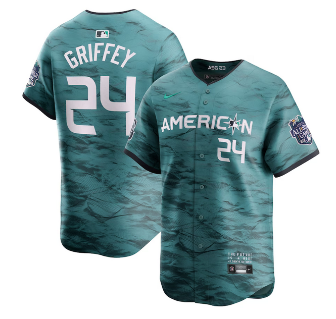 Youth Seattle Mariners #24 Ken Griffey Jr. Teal 2023 All-star Cool Base With Patch Stitched Baseball Jersey